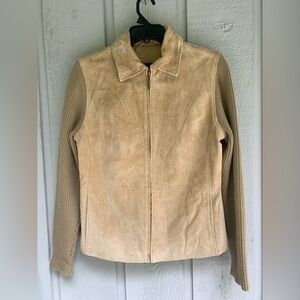 VTG FABIO Tan Beige 100% Suede Leather Jacket Knit Arm Women's MEDIUM